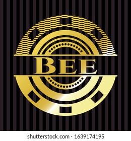 Bee golden badge or emblem. Vector Illustration. Detailed.