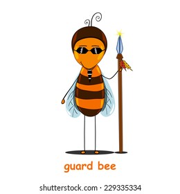 bee guard with a spear and sunglasses