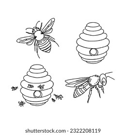 bee hand drawn doodle illustrations vector set