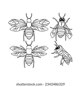 bee hand drawn doodle illustrations vector set