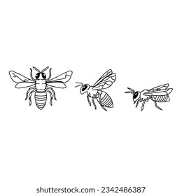 bee hand drawn doodle illustrations vector set