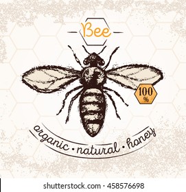 Bee, hand drawn illustrations, on the textured background and thematic inscription.