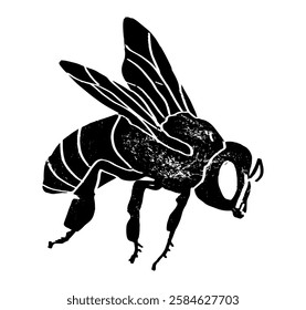 Bee, hand-drawn vector, graphic style, textured Illustration, black and white, sketch style, isolated on white background