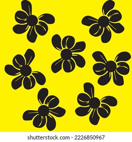 Bee. Hand-drawn vector images of seamless pattern on yellow background.