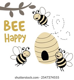 Bee Happy: Cute Bees and Beehive Vector Design