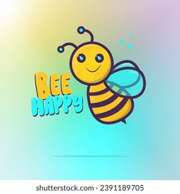 Bee Happy cute vector character illustration of a textured bee on a colorful gradient background.