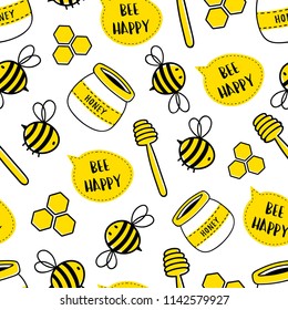 Bee Happy Honey Seamless Repeat Pattern Background