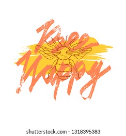 Bee Happy slogan with honeybee illustration