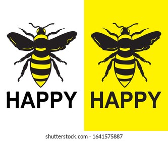 Bee happy vector funny typography