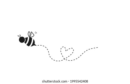 Bee with heart dotted line isolated on white background vector illustration.