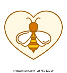 Bee in heart line icon vector isolated. Simple symbol of an insect inside a heart shape. Concept of apiculture and beekeeping. Bee love.