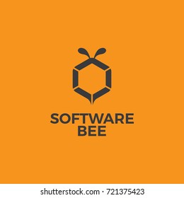 Bee in the hexagon and flat design elements. Design concept icons for application development, web design, creative process, social media, seo, web page coding and programming