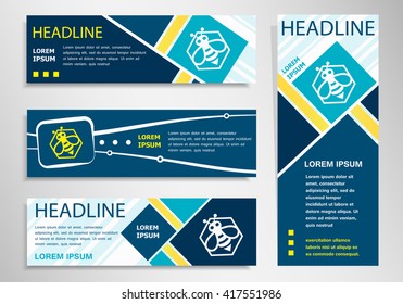 Bee in the hexagon icon on horizontal and vertical banner. Apis symbol abstract banner, flyer design template.