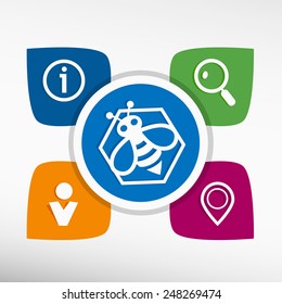Bee in the hexagon and icons set vector illustration. Modern Flat style 
