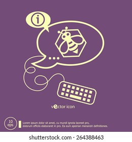 Bee in the hexagon and keyboard design elements. Line icons for application development, web page coding and programming, creative process