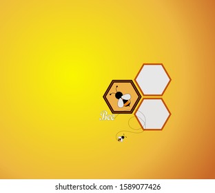 Bee in hexagon,honeycomb on yellow background,Vector illustration.