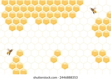 Colmena de abejas, panales abstractos y abejas sobre un fondo blanco. Ilustración. Vector