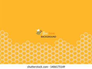 Bee hive, abstract honeycombs with cute bee on yellow background vector illustration.