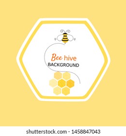 Bee hive, abstract honeycombs with cute bees on yellow background vector illustration.