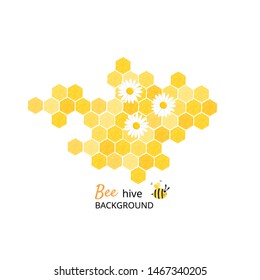 Bee hive, abstract honeycombs with flower isolated on white background vector illustration.