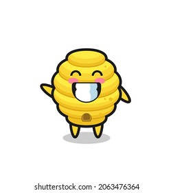 bee hive cartoon character doing wave hand gesture , cute design