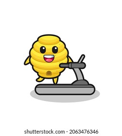 bee hive cartoon character walking on the treadmill , cute design