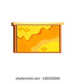 Bee hive cartoon illustration. Box with honeycombs and dripping honey. Honey concept. Vector illustration can be used for topics like apiculture, farming, apiary