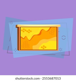 Bee hive cartoon illustration. Box with honeycombs and dripping honey. Honey concept. Vector illustration can be used for topics like apiculture, farming, apiary