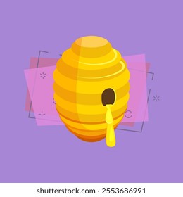 Bee hive cartoon illustration. Honey dripping from hole. Honey concept. Vector illustration can be used for topics like nature, organic food, wild honey