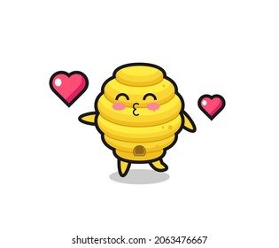 bee hive character cartoon with kissing gesture , cute design