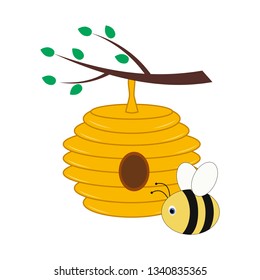 Yellow Honey Hive Cute Bees Hanging Stock Vector (Royalty Free ...