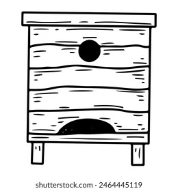 Bee hive doodle. Honey apiary. House for insects. Hand drawn vector sketch illustration.