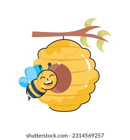 Bee hive doodle vector outline Sticker. EPS 10 file