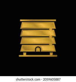 Bee Hive gold plated metalic icon or logo vector