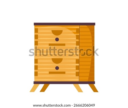 Bee hive. Honey beehive or bees nest vector flat cartoon illustration isolated on white background. Honey and beekeeping concept. Wooden beehive. Honey making equipment. Apiary work with hives