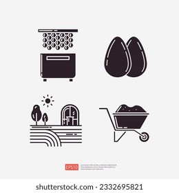 Bee hive and honey, egg breakfast food, farm field, Wheelbarrow farming Line Icon. Agriculture and farming glyph icon set. Vector Illustration