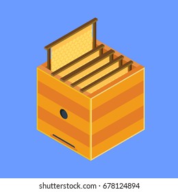Bee hive with honey frames in isometric view