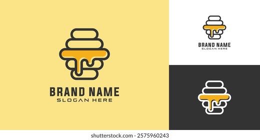 Bee hive and honey logo design inspiration vector template.