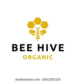 Colmena de abejas y logotipo de miel diseño de Vector plano