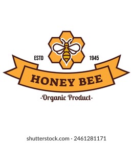 Bee hive and honey logo flat vector design