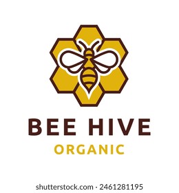 Bee hive and honey logo flat vector design