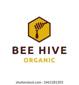 Bee hive and honey logo flat vector design