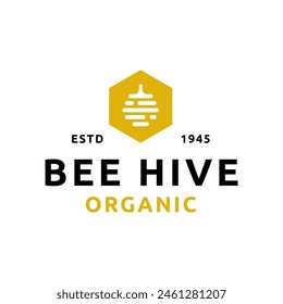 Colmena de abejas y logotipo de miel diseño de Vector plano