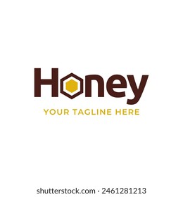 Colmena de abejas y logotipo de miel diseño de Vector plano