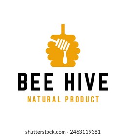 Bee hive and honey logo flat vector design