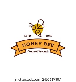 Bee hive and honey logo flat vector design