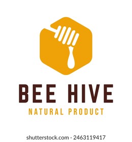 Bee hive and honey logo flat vector design