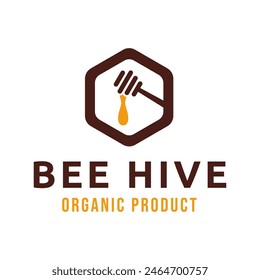 Bee hive and honey logo flat vector design