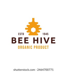 Bee hive and honey logo flat vector design