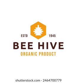 Bee hive and honey logo flat vector design